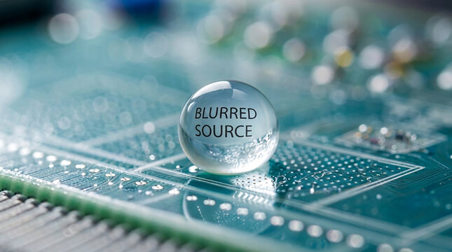 Glass sphere with text BLUREDSOURCE on circuit board technology macro - Powered by Adobe