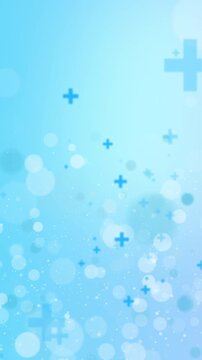 Health background with floating Plus Sign showing health, life, safety and more. Vertical. Full HD. 4K