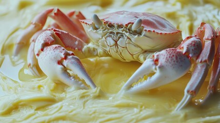 Delicious crab with melted butter on white background