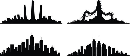 Naklejka premium City silhouette set urban skyline design cityscape architecture building abstract