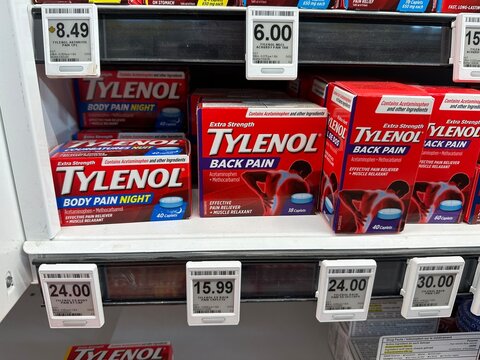 Tylenol Retail Display Pharmacy Shelf. December 20 2025. For editorial use only.