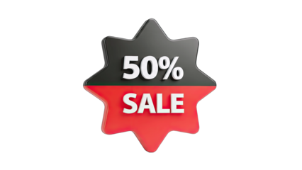 3D 50% OFF Sale Star Sticker Icon on transparent background