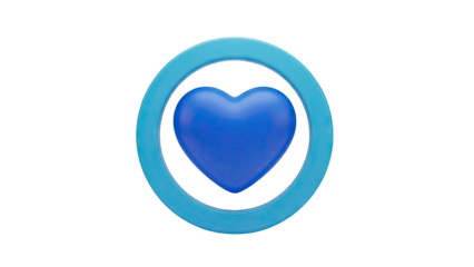 3D Blue Heart Inside Blue Circle Icon on transparent background