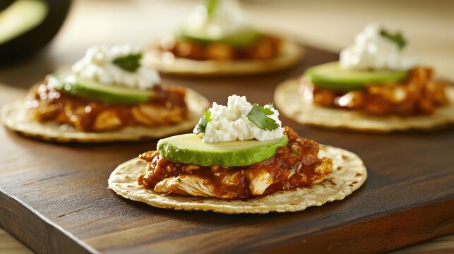 Delicious Mexican Tacos with Chicken Tinga, Avocado, and Queso Fresco