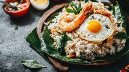 Delicious Nasi Goreng Dish With Fried Rice Shrimp And Egg