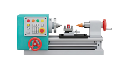 3D Cartoon Lathe Machine on transparent background