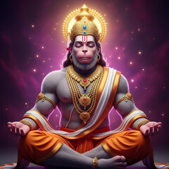 Lord Hanuman in Deep Meditation - Serene Devotional Digital Art with Divine Aura