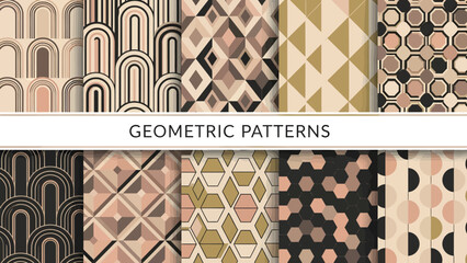 Collection of various geometric patterns in earthy tones and abstract shapes displayed together