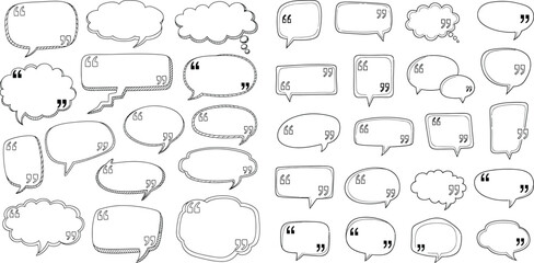 Fototapeta premium Handdrawn speech bubbles collection with quotation marks inside, ideal for presentations and infographics