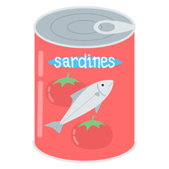 vector illustration of a can of fish (kawaii color palette)