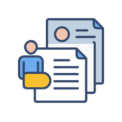 Abstract flat icon of documents and person on black