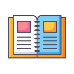 Colorful cartoon open book icon isolated on black background