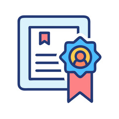 Colorful flat vector icon of achievement certificate with ribbon