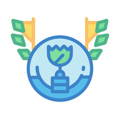 Flat style trophy icon surrounded by laurel wreath