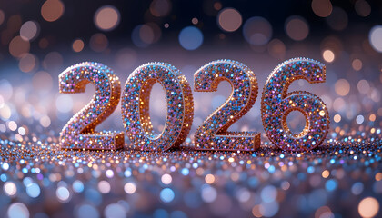 Colorful numbers with bokeh and sparkles new year celebration