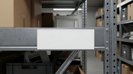 Blank Sign on a Warehouse Shelf - Perfect for Custom Labels and Information
