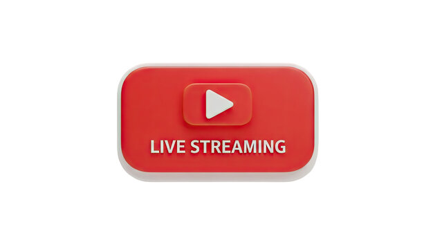 3D YouTube Live Streaming Button Icon on transparent background - Powered by Adobe