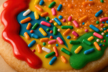 Colorful Rainbow Frosted Cookie with Vibrant Sprinkles