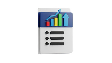 3D Bar Chart and Growth Arrow Icon on transparent background