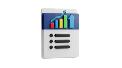 3D Bar Chart and Growth Arrow Icon on transparent background