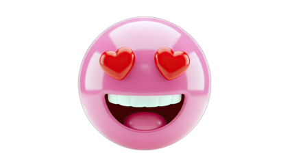 3D Pink smiley face with heart eyes and open mouth on transparent background