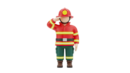 3D Cartoon Firefighter Saluting on transparent background
