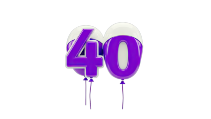 3D Purple 40 Number Balloons on transparent background