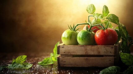 Ripe Heirloom Tomatoes on a Wooden Crate in Sunlight