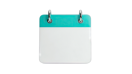 3D Blank Calendar Page with Silver Rings on transparent background