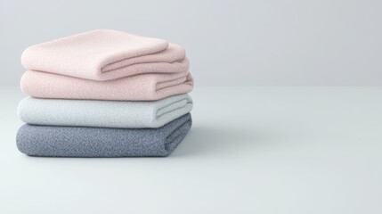 Stack of Soft Folded Blankets Displayed on a White Surface