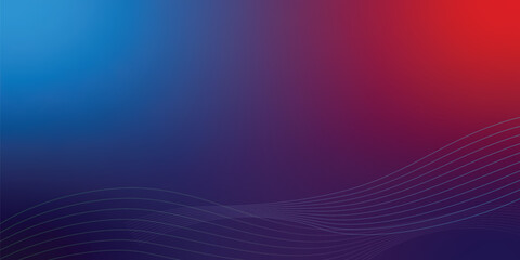 Modern abstract background with blue and red gradient. Elegant thin wavy lines on dark vibrant backdrop. Professional vector illustration for web banners, landing pages, and digital presentations