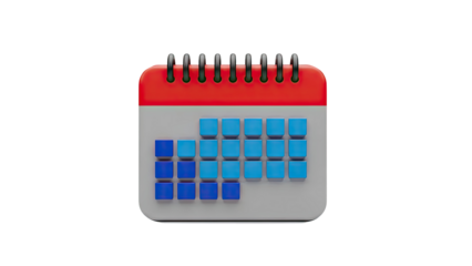 3D Calendar Icon with Blue Dates on transparent background