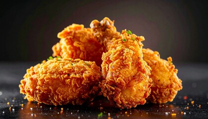 Crispy Fried Chicken Pieces on Dark Surface