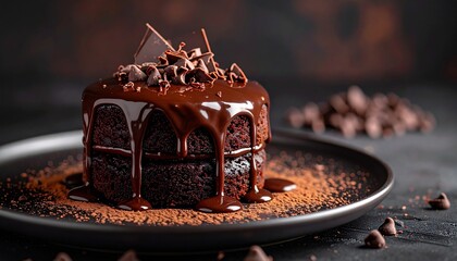 Decadent Chocolate Cake Dripping with Rich Ganache and Chocolate Shavings