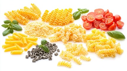 Variety of Pasta Dishes with Tomatoes and Cheese Displayed