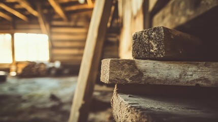 Weathered wooden planks stacked with visible wood grain details