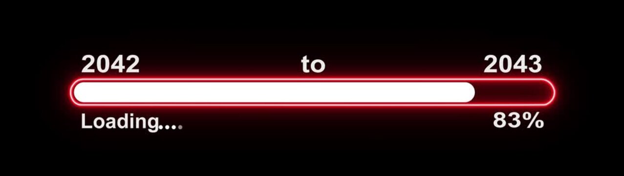  New year 2043 loading bar animation, Loading bar from 2042 to 2043 new year transfer animation. Almost reaching New Year on black background. Welcoming the happy new year 2043. 4k video alpha channel