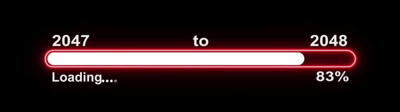 New year 2048 loading bar animation, Loading bar from 2047 to 2048 new year transfer animation. Almost reaching New Year on black background. Welcoming the happy new year 2048. 4k video alpha channel.