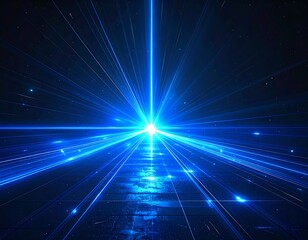 Obraz premium Bright blue light radiates in the form of converging lines
