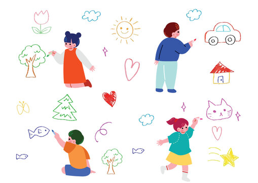 楽しそうにお絵描きをする子供のイラスト