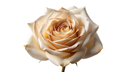 A beautiful single yellow rose blossom with delicate petals is isolated on white, captured in a macro closeup to highlight the natural floral beauty of this romantic gift