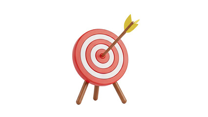 3D Arrow hitting the bullseye on a target on transparent background