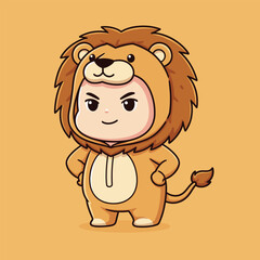 Adorable Child Dressed in a Lion Costume Cartoon Illustration.