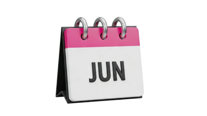 3D Desktop Calendar with June Highlighted on transparent background