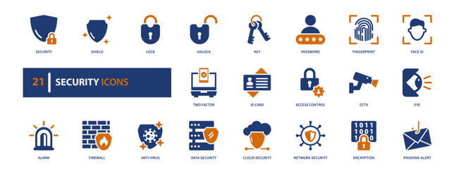 security icon set, Solid style, vector illustration