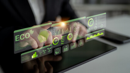 ESG and environmental data dashboard with charts, graphs, and sustainability statistics for eco-friendly strategy Parse