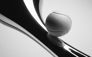 Closeup of a golf ball on a sleek metallic object