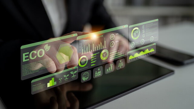ESG and environmental data dashboard with charts, graphs, and sustainability statistics for eco-friendly strategy Parse - Powered by Adobe