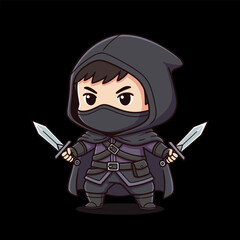 Chibi Assassin Character with Daggers Ready for Action.