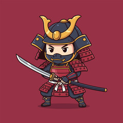 Chibi Samurai Warrior Ready for Battle with Katana.